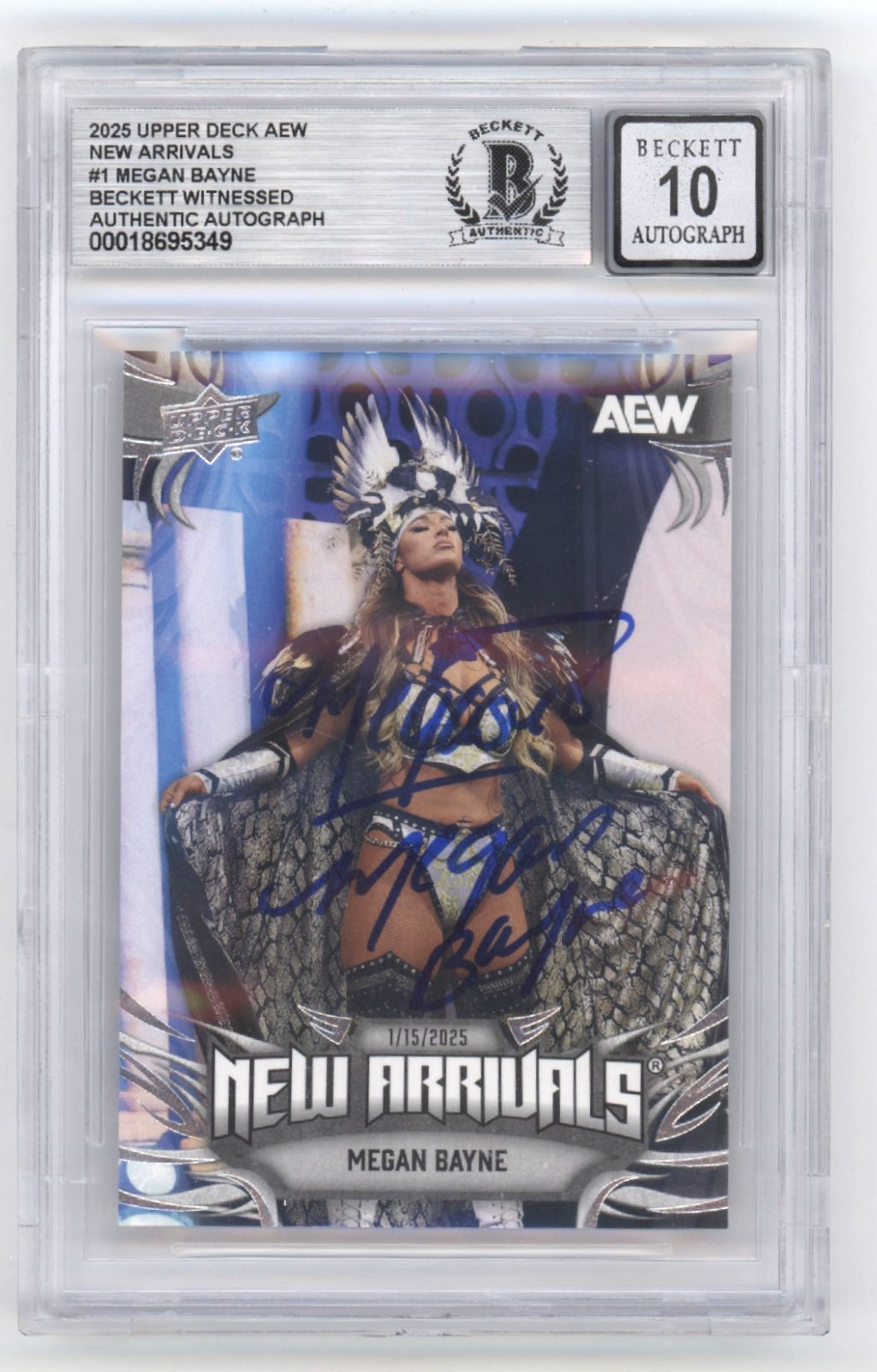 Megan Bayne 2025 UD AEW New Arrivals Signed w/ Megasus Beckett BGS 10 Auto-Powers Sports Memorabilia