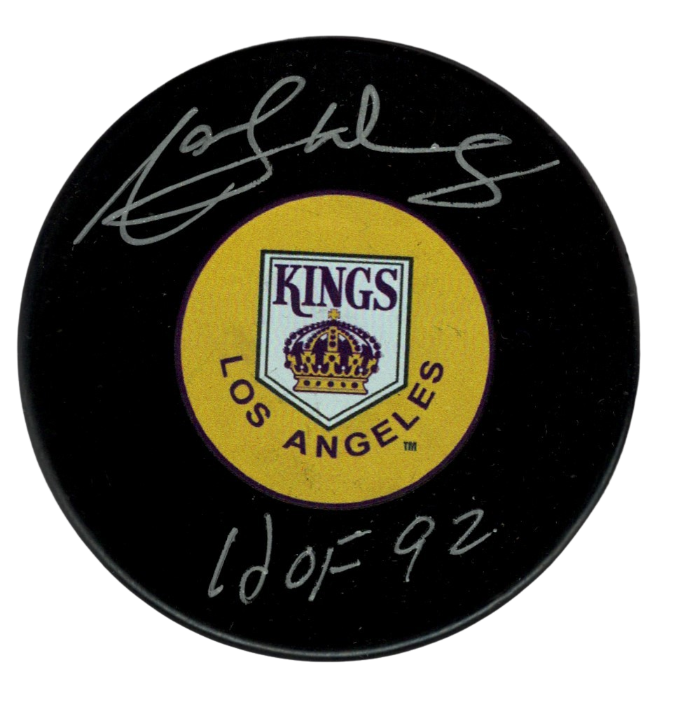 Marcel Dionne Signed Auto LA Kings Puck w/ HOF 92 Beckett Witness BAS COA Yellow-Powers Sports Memorabilia