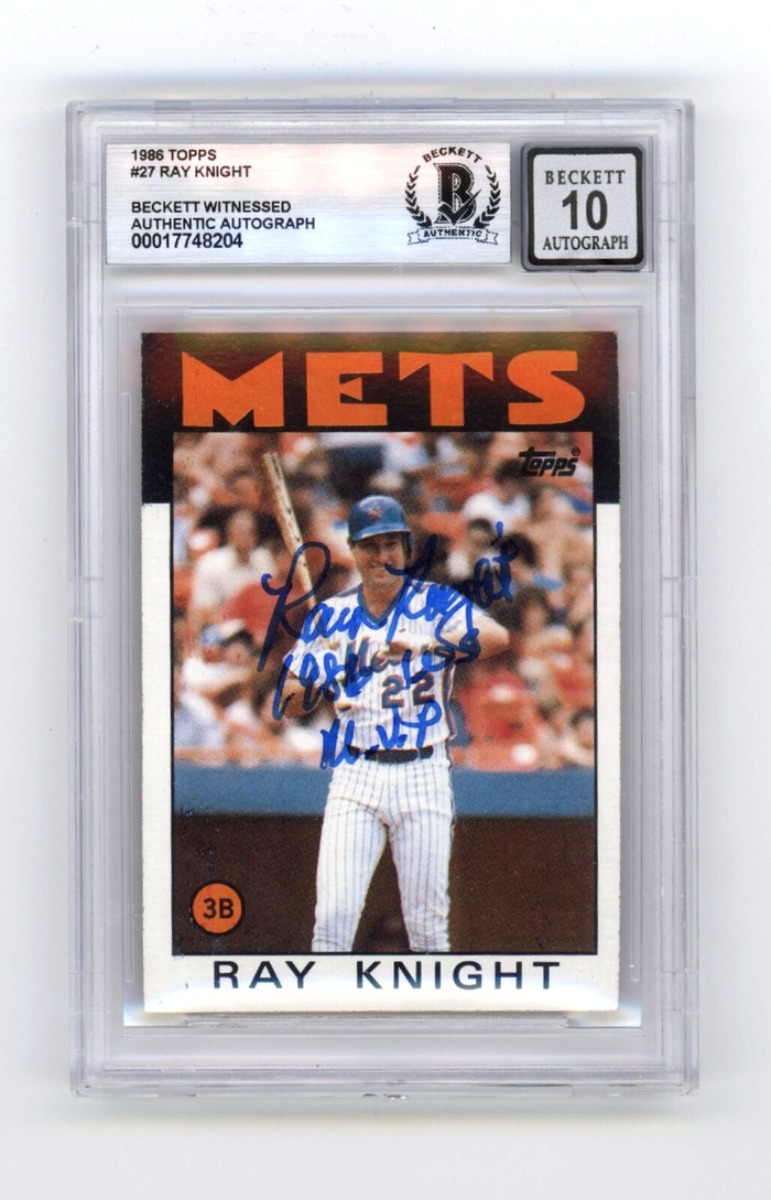 Ray Knight 1986 Topps #27 Signed w/ 1986 WS MVP Beckett BGS 10 Auto NY Mets-Powers Sports Memorabilia