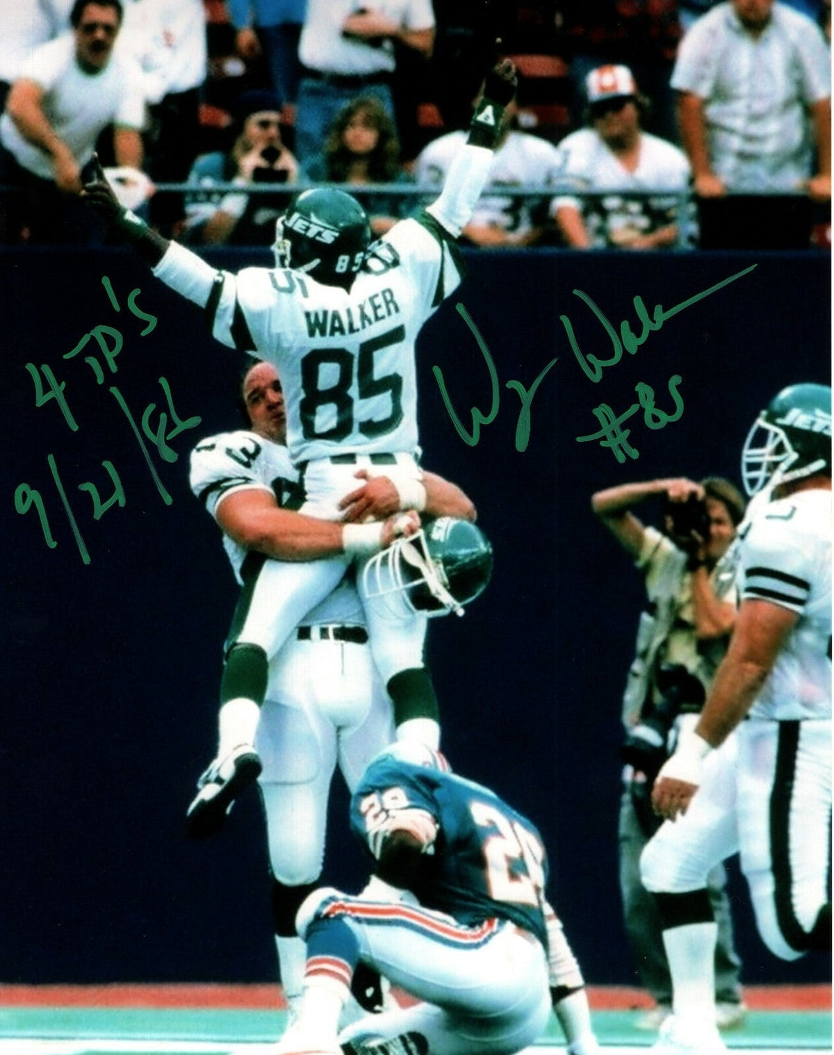 Wesley Walker Signed New York Jets 8x10 Photo w/ 4 TD 9/21/86 LSCM Authenticated #3-Powers Sports Memorabilia