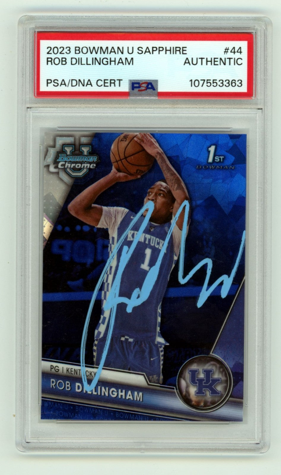 Rob Dillingham 2023-24 Bowman Chrome U Sapphire 1st Auto RC PSA Authentic Auto-Powers Sports Memorabilia