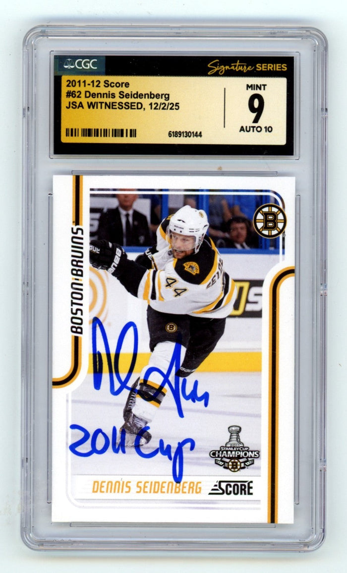 Dennis Seidenberg 2011-12 Score #62 Signed w/ 2011 Cup Insc. JSA CGC 9 10 Auto-Powers Sports Memorabilia