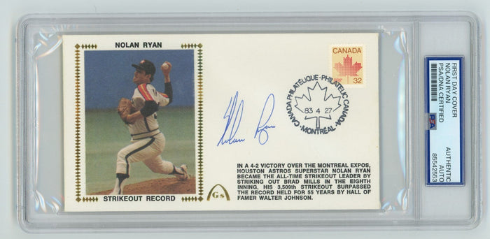 Nolan Ryan Signed First Day Cover Cache Strikeout K Record 4/27/83 PSA Auth Auto-Powers Sports Memorabilia