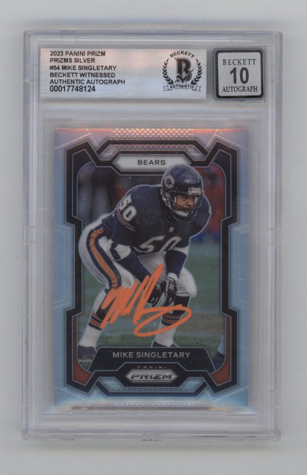 Mike Singletary 2023 Panini Prizm Silver Refractor 54 Signed Beckett BGS 10 Auto-Powers Sports Memorabilia