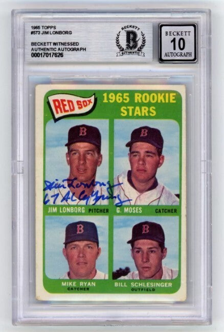 Jim Lonborg 1965 Topps #67 Rookie RC AL CY Young Insc Signed Beckett BGS 10 Auto-Powers Sports Memorabilia