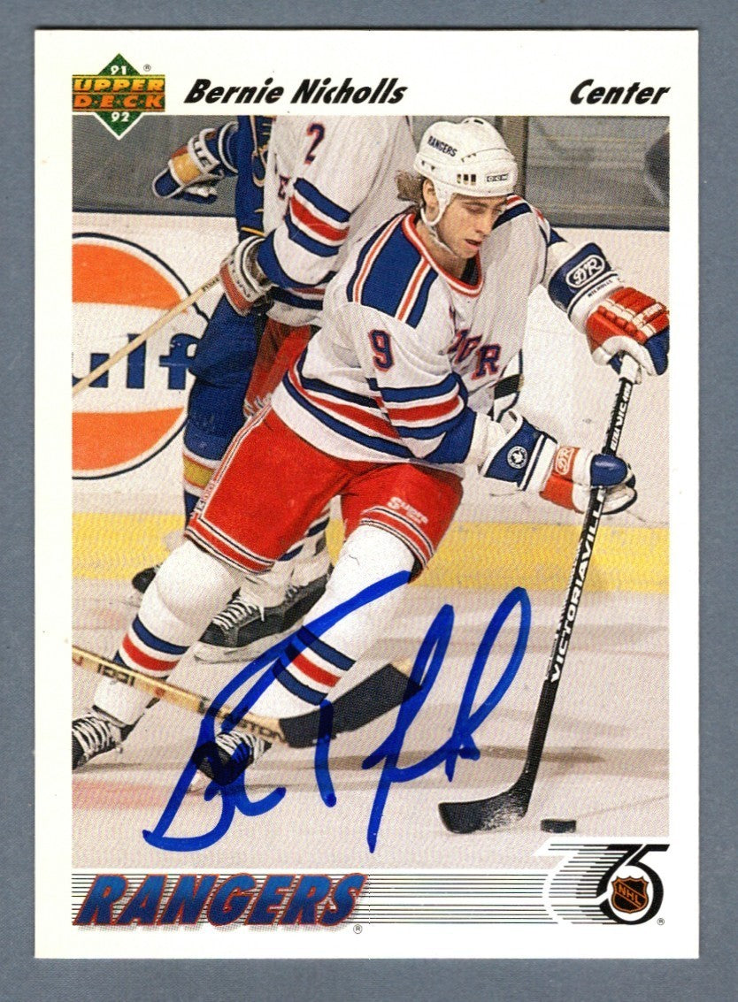 Bernie Nicholls Signed 1991-92 Upper Deck #356 LSCM COA New York Rangers-Powers Sports Memorabilia