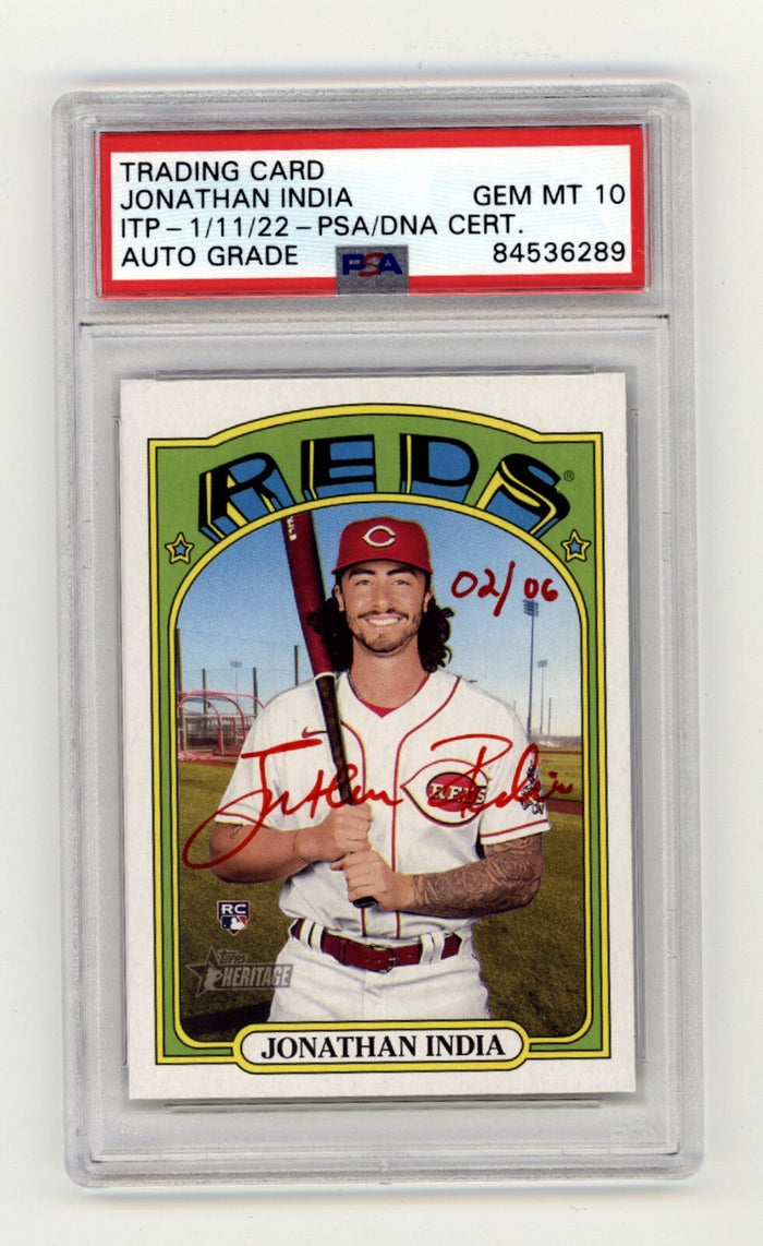 Jonathan India 2021 Topps Heritage High Number RC Red Ink #/6 Signed PSA 10 Auto-Powers Sports Memorabilia