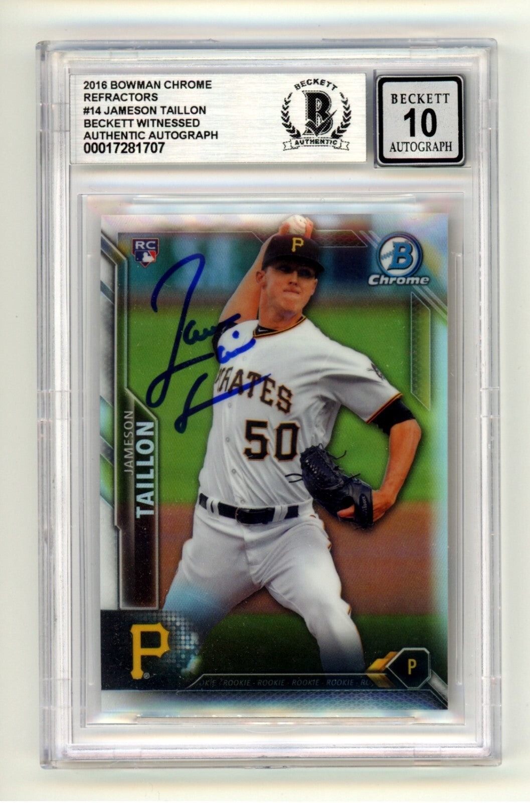 Jameson Taillon 2016 Bowman Chrome Refractor 14 #/499 Signed RC BGS 10 Auto Cubs-Powers Sports Memorabilia
