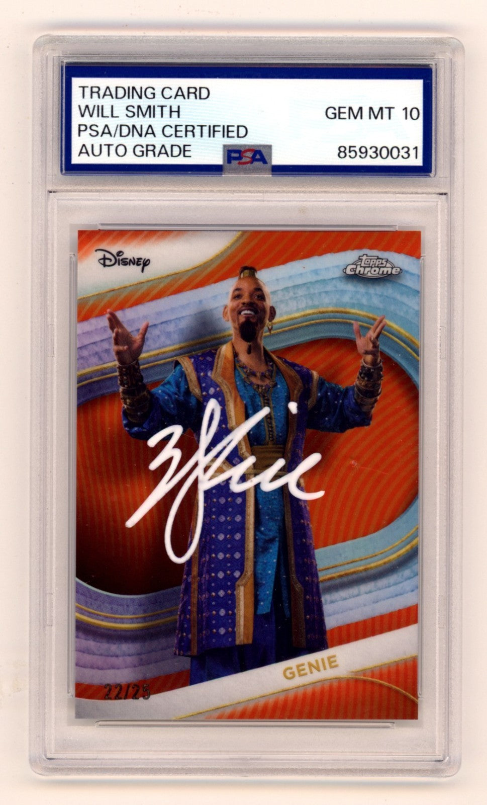 Will Smith 2025 Topps Chrome Disney Genie Orange Refractor 25 Signed PSA 10 Auto-Powers Sports Memorabilia