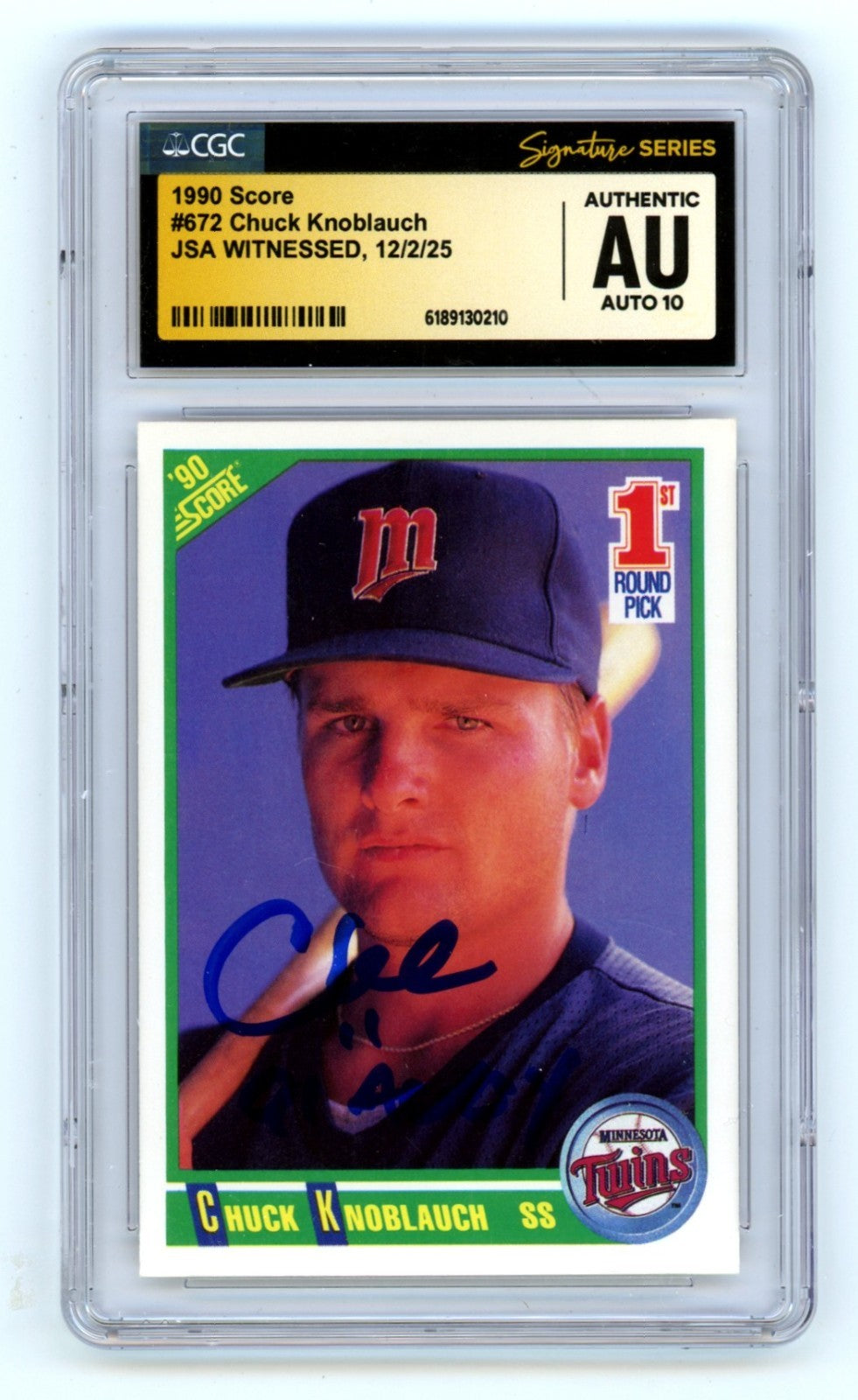 Chuck Knoblauch 1990 Score #672 Signed RC w/ 91 AL ROY JSA CGC Authentic 10 Auto-Powers Sports Memorabilia