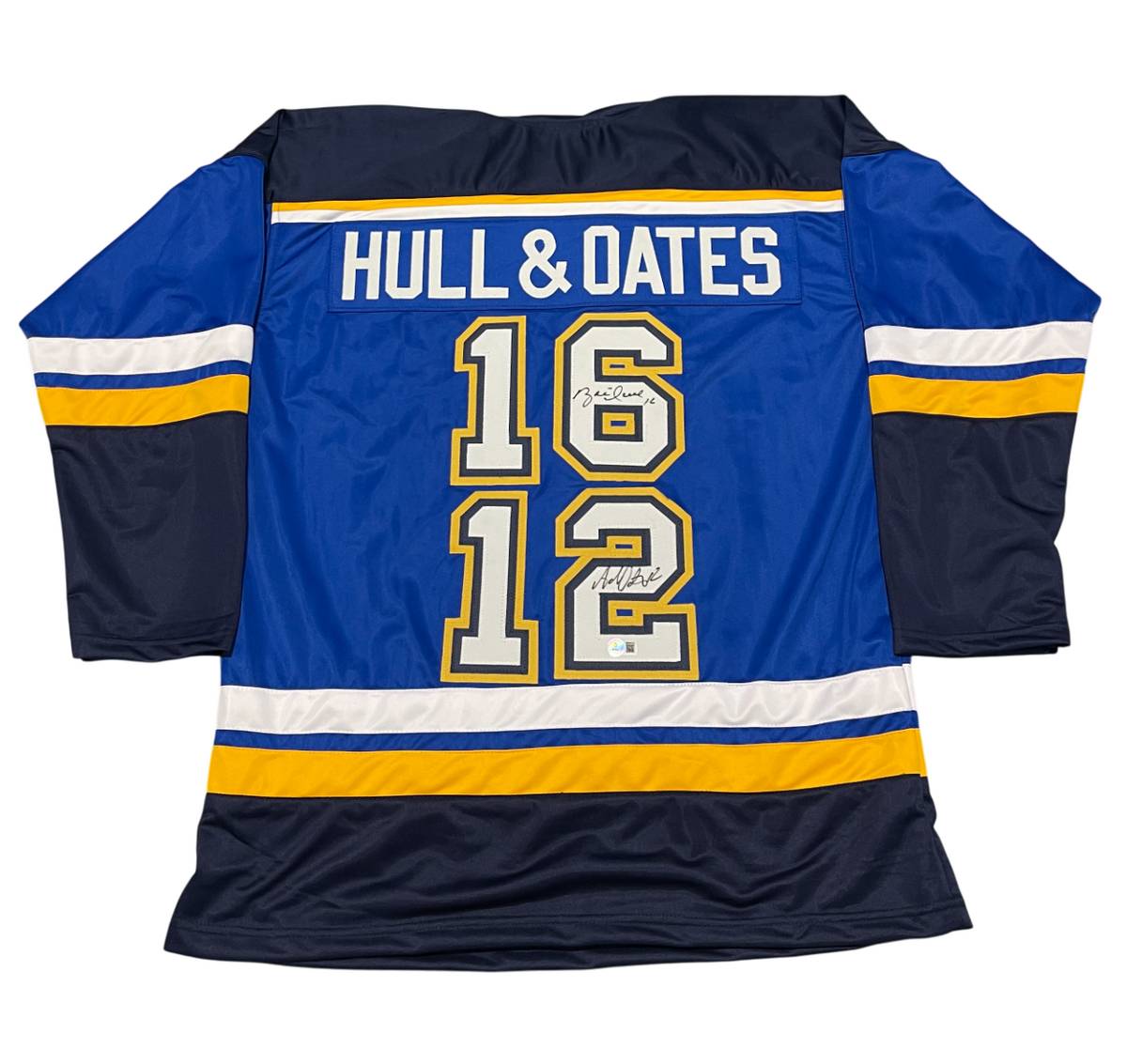 Brett Hull & Adam Oates Dual Signed Custom Jersey Beckett Witness Authenticated-Powers Sports Memorabilia