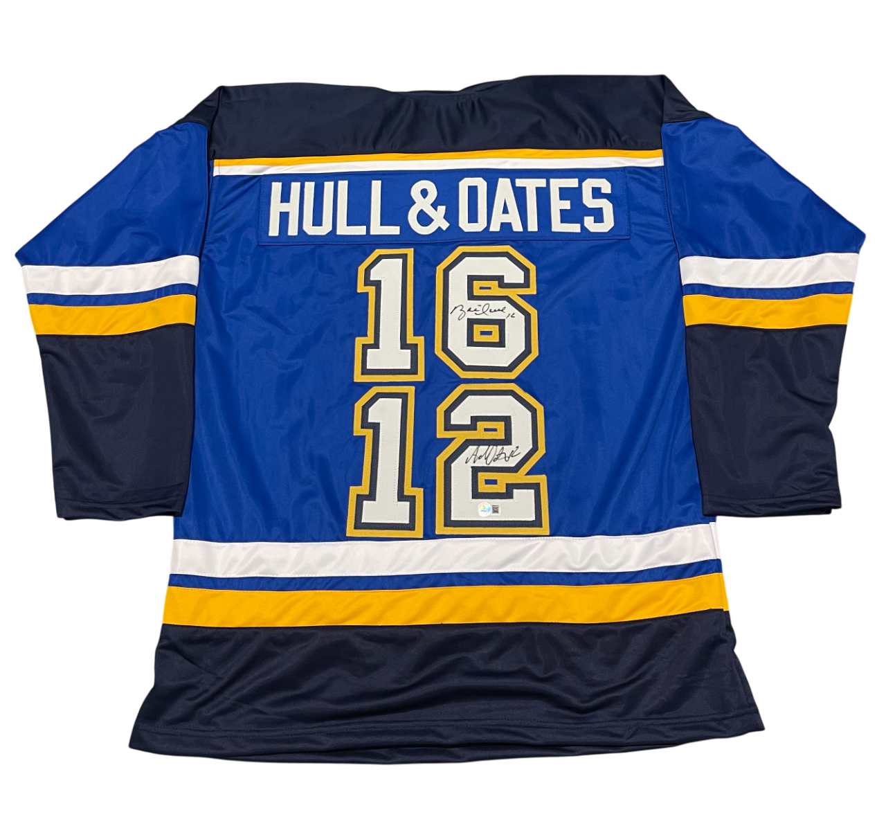 Brett Hull & Adam Oates Dual Signed Custom Jersey Beckett Witness Authenticated-Powers Sports Memorabilia