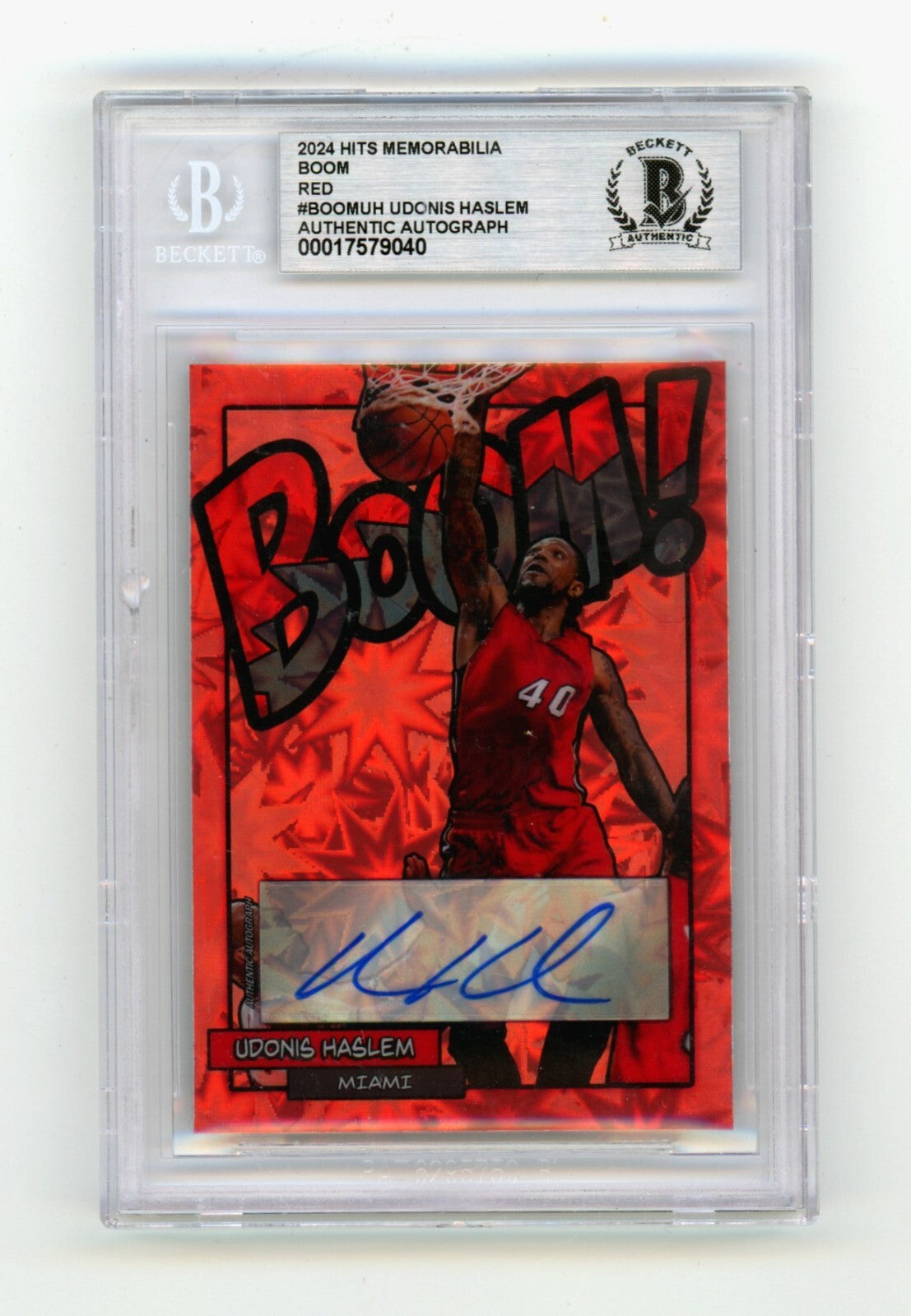 Udonis Haslem 2024 Hits Memorabilia BOOM Red /5 Signed BGS BAS Auto Miami Heat-Powers Sports Memorabilia