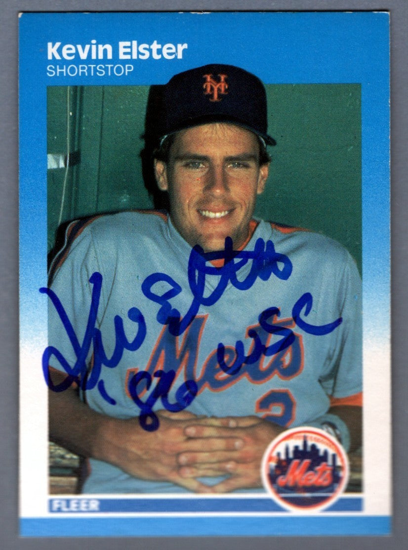 Kevin Elster Signed 1987 Fleer #7 Rookie RC w/ 86 WSC LSCM Authenticated New York Mets-Powers Sports Memorabilia