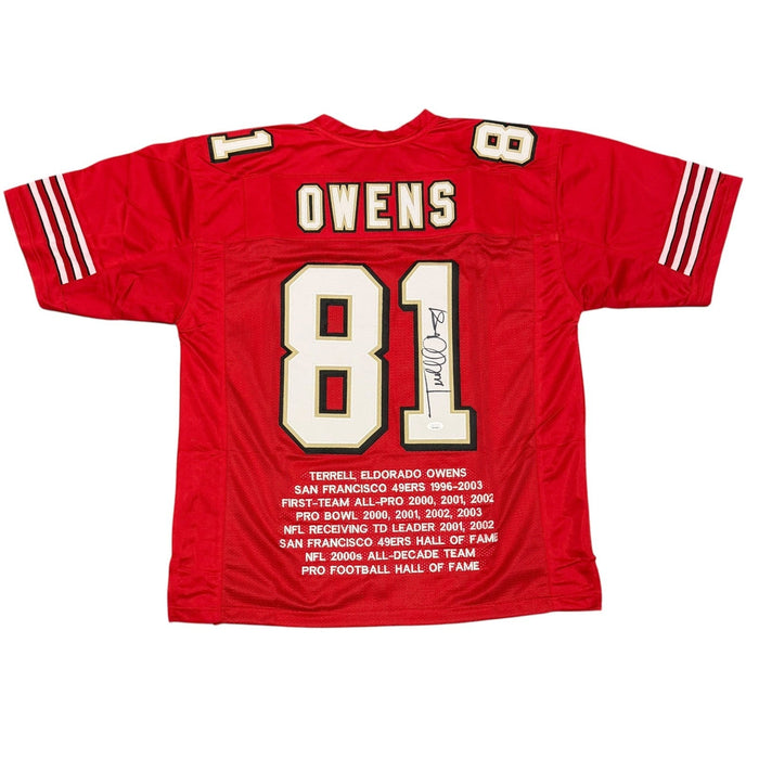 Terrell Owens Signed Stat Custom Jersey JSA Authenticated-Powers Sports Memorabilia