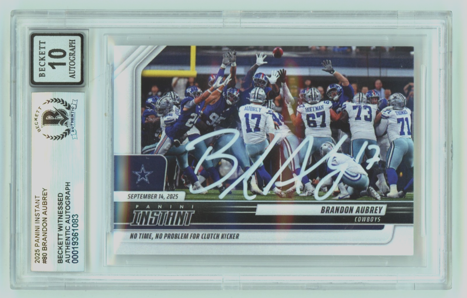 Brandon Aubrey 2025 Panini Instant #80 Sept. 14 2025 Signed Beckett BGS 10 Auto-Powers Sports Memorabilia