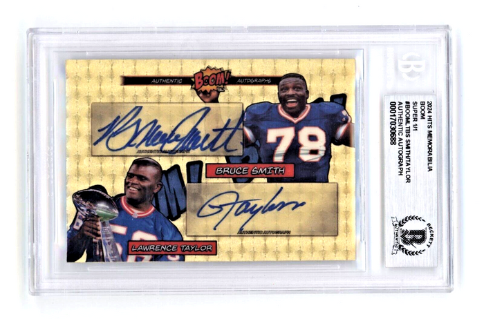 Bruce Smith & Lawrence Taylor 2024 Hits BOOM Super #1/1 Dual Signed BGS BAS Auto-Powers Sports Memorabilia