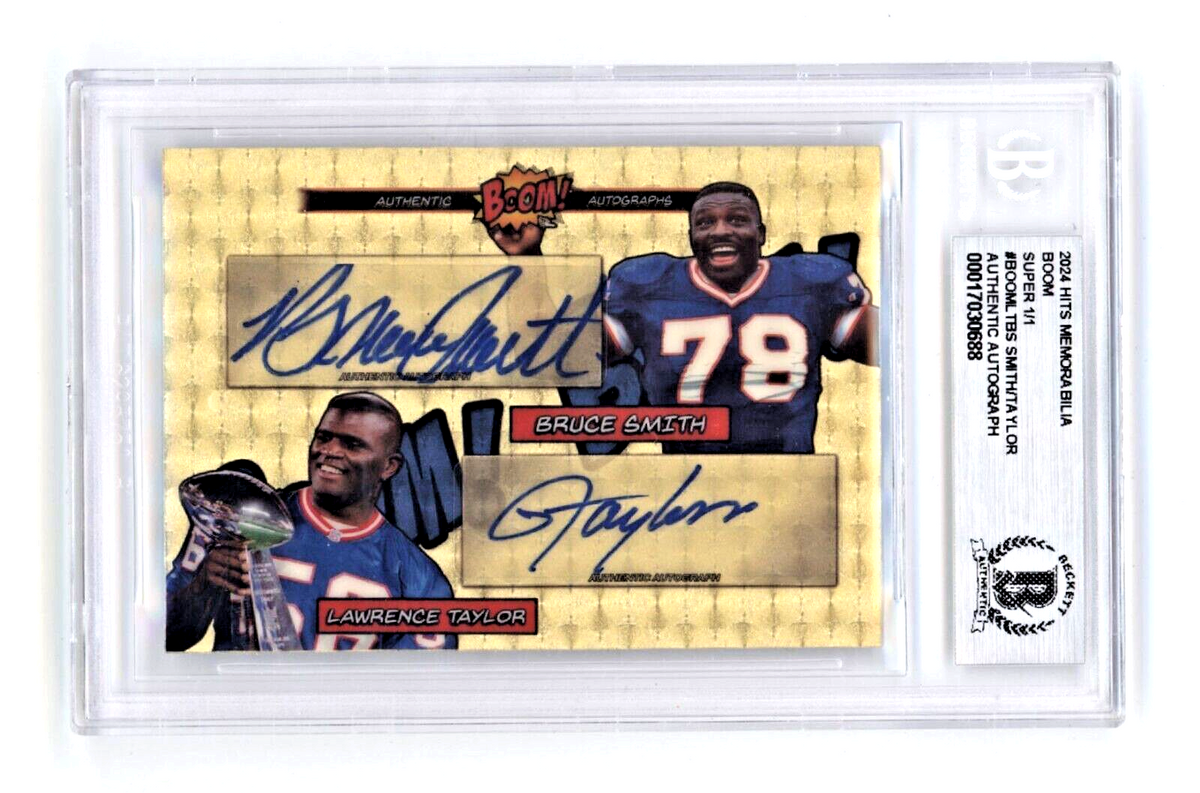 Bruce Smith & Lawrence Taylor 2024 Hits BOOM Super #1/1 Dual Signed BGS BAS Auto-Powers Sports Memorabilia