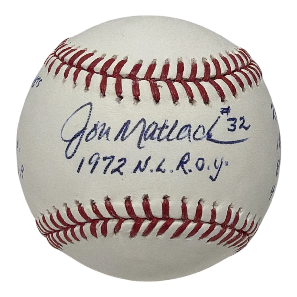 Jon Matlack Signed ROMLB Baseball w/ 10 ROY Stat Inscs. JSA Authenticated Mets-Powers Sports Memorabilia