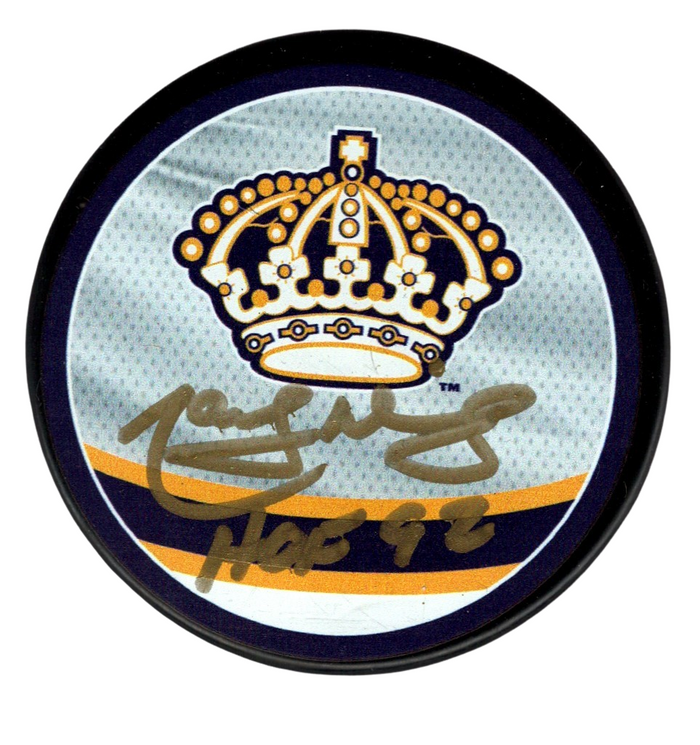 Marcel Dionne Signed LA Kings Reverse Retro Puck w/ HOF 92 Beckett Witness Authenticated-Powers Sports Memorabilia