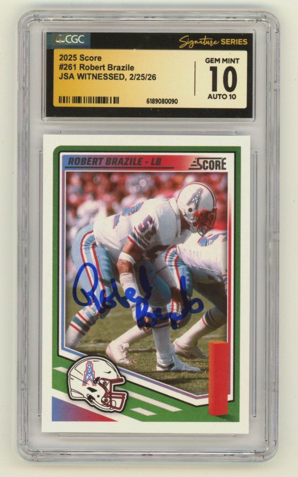 Robert Brazile 2025 Score #261 Signed JSA CGC 10 10 Auto GEM MINT Oilers HOF-Powers Sports Memorabilia
