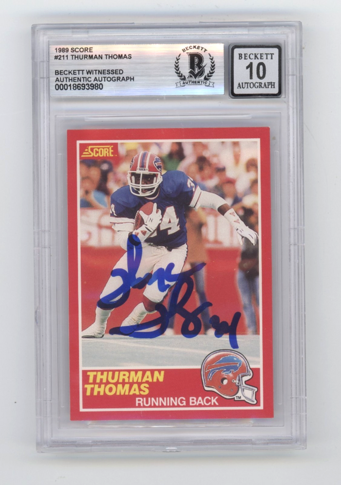 Thurman Thomas 1989 Score 211 Signed Rookie RC Beckett BGS 10 Auto Buffalo Bills-Powers Sports Memorabilia
