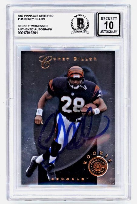 Corey Dillon 1997 Pinnacle Certified Rookie RC Signed Beckett BAS BGS 10 Auto-Powers Sports Memorabilia