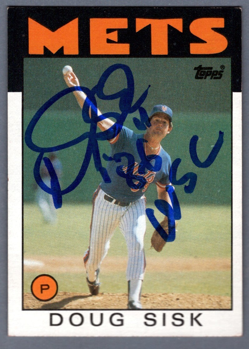 Doug Sisk Signed 1986 Topps #144 w/ 86 WSC LSCM Authenticated New York Mets-Powers Sports Memorabilia