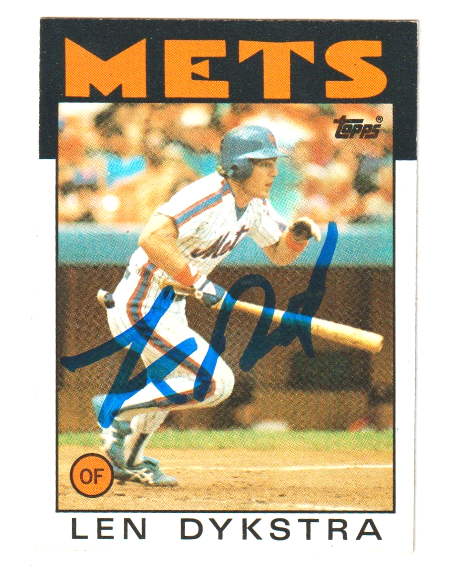 Lenny Dykstra Signed 1986 Topps Baseball #53 Rookie RC LSCM Authenticated New York Mets-Powers Sports Memorabilia