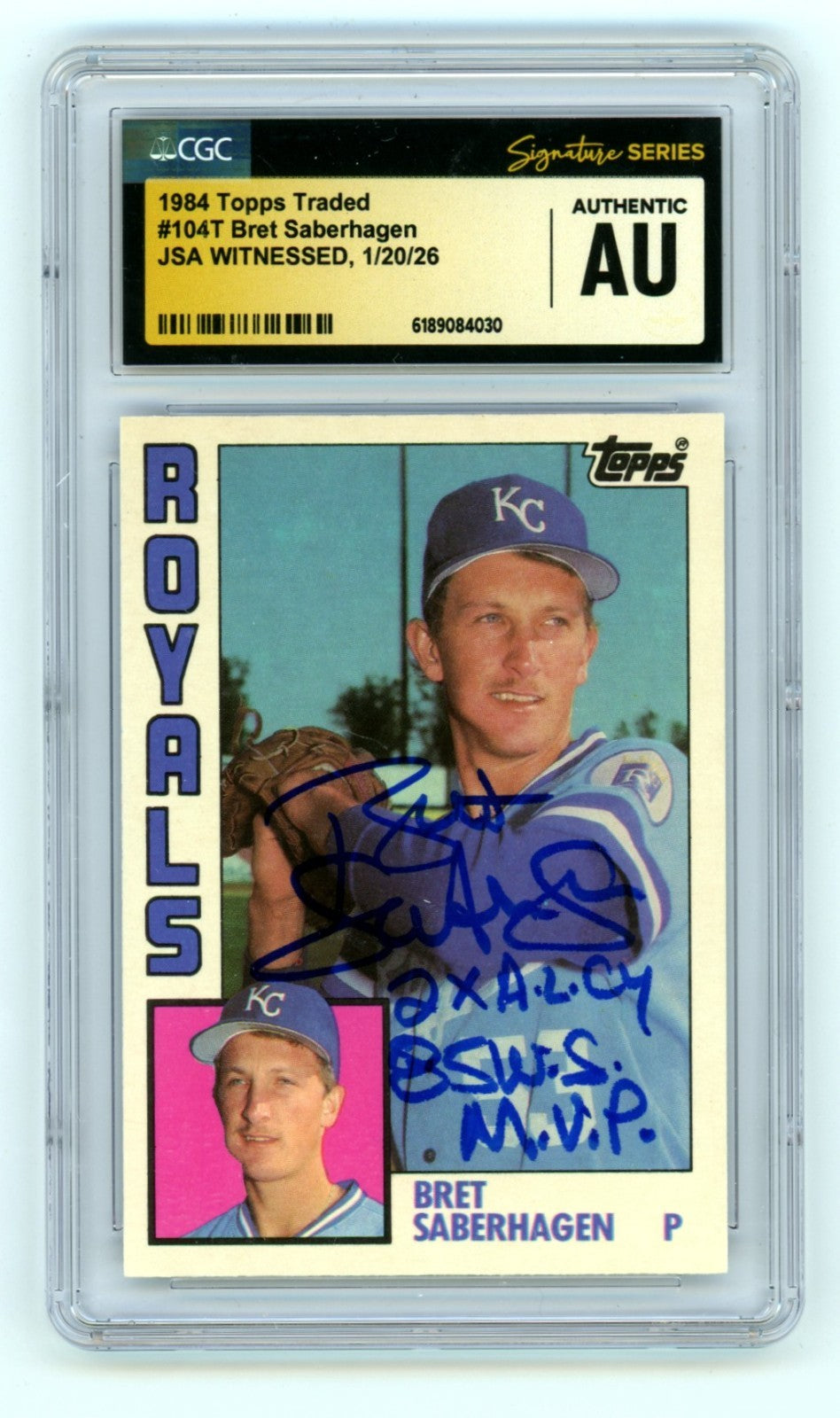 Bret Saberhagen 1984 Topps Traded RC w/ 2 Insc. Signed JSA CGC Authentic Auto-Powers Sports Memorabilia