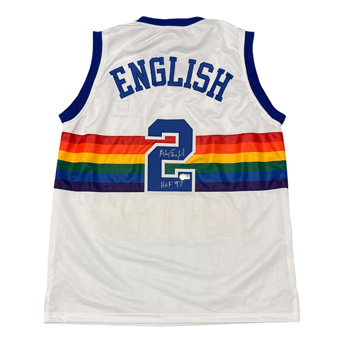 Alex English Signed Nuggets Custom Jersey w/ HOF 97 Beckett Witness Authenticated-Powers Sports Memorabilia