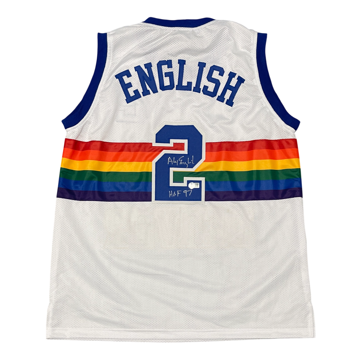 Alex English Signed Nuggets Custom Jersey w/ HOF 97 Beckett Witness Authenticated-Powers Sports Memorabilia