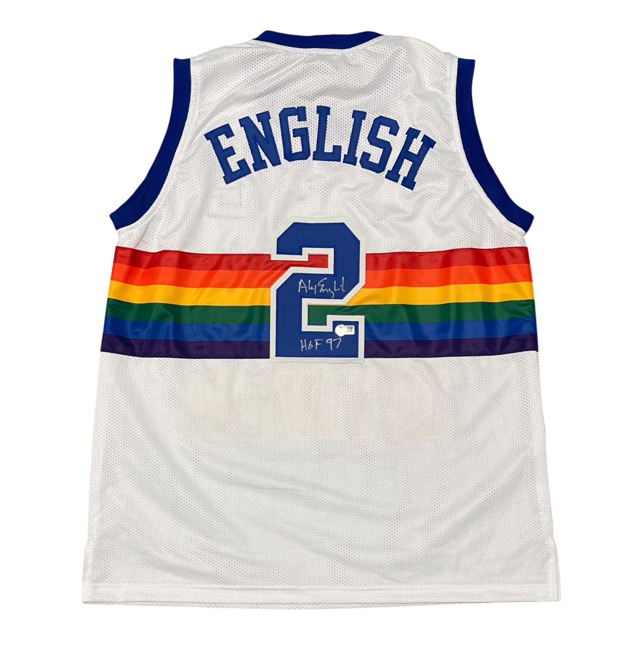 Alex English Signed Nuggets Custom Jersey w/ HOF 97 Beckett Witness Authenticated-Powers Sports Memorabilia