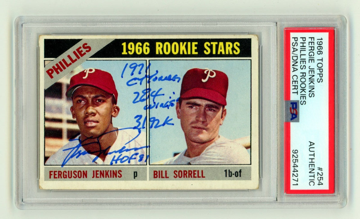 Fergie Jenkins 1966 Topps #254 Rookie RC w/ 4 Insc. Signed PSA/DNA Authenticated-Powers Sports Memorabilia