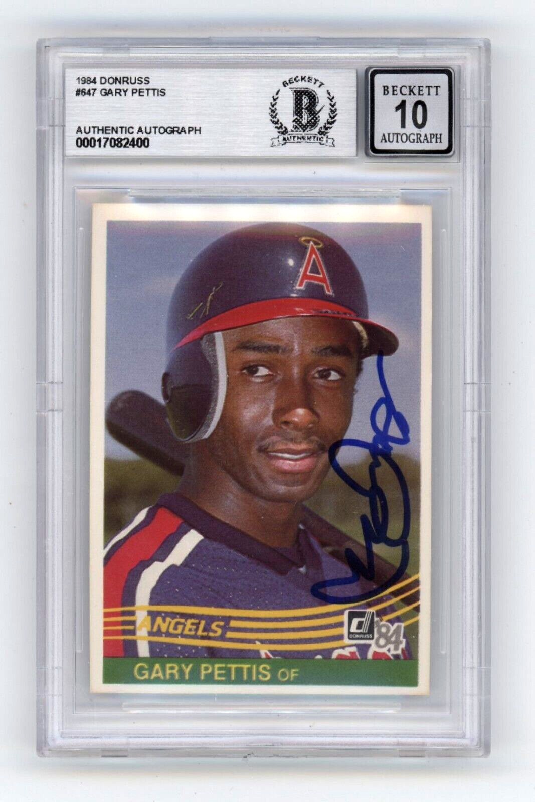 Gary Pettis 1984 Donruss #647 Rookie RC Signed Beckett Witnessed BAS BGS 10 Auto-Powers Sports Memorabilia