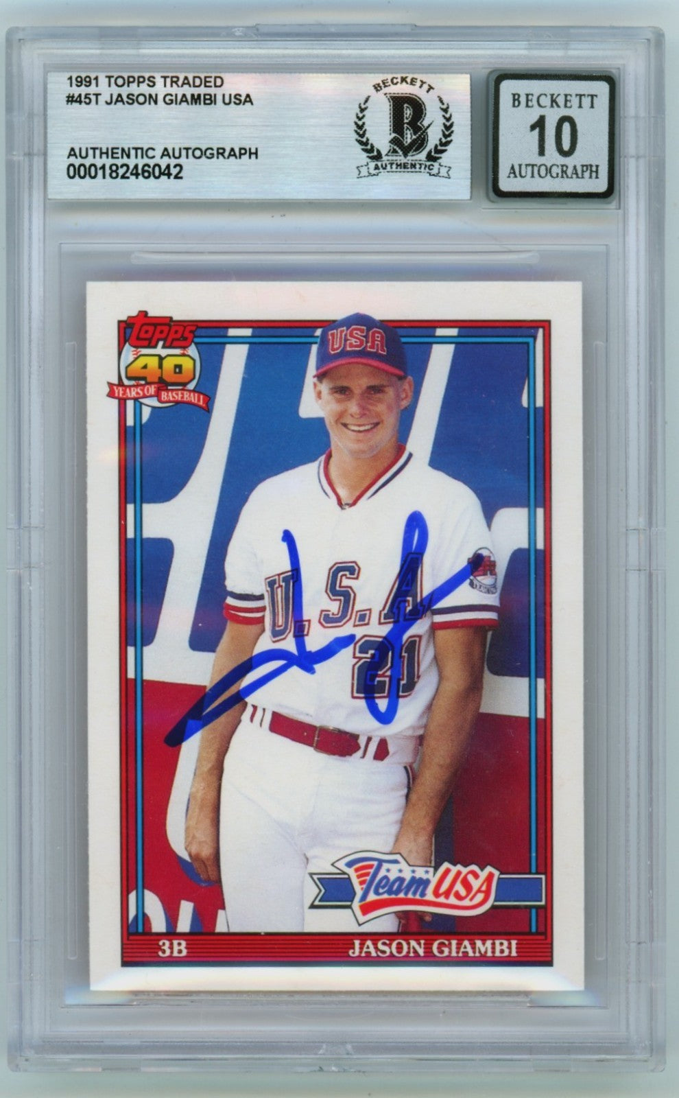 Jason Giambi 1991 Topps Traded USA #45T Signed Rookie RC Beckett BGS 10 Auto-Powers Sports Memorabilia