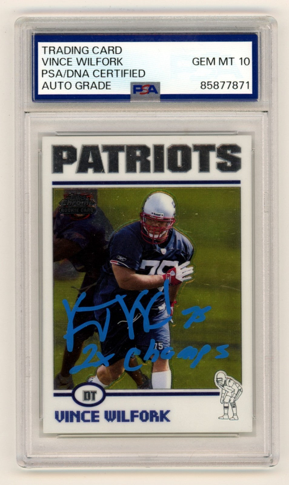 Vince Wilfork 2004 Topps Chrome #182 Signed Rookie RC w/ SB Champs PSA 10 Auto-Powers Sports Memorabilia