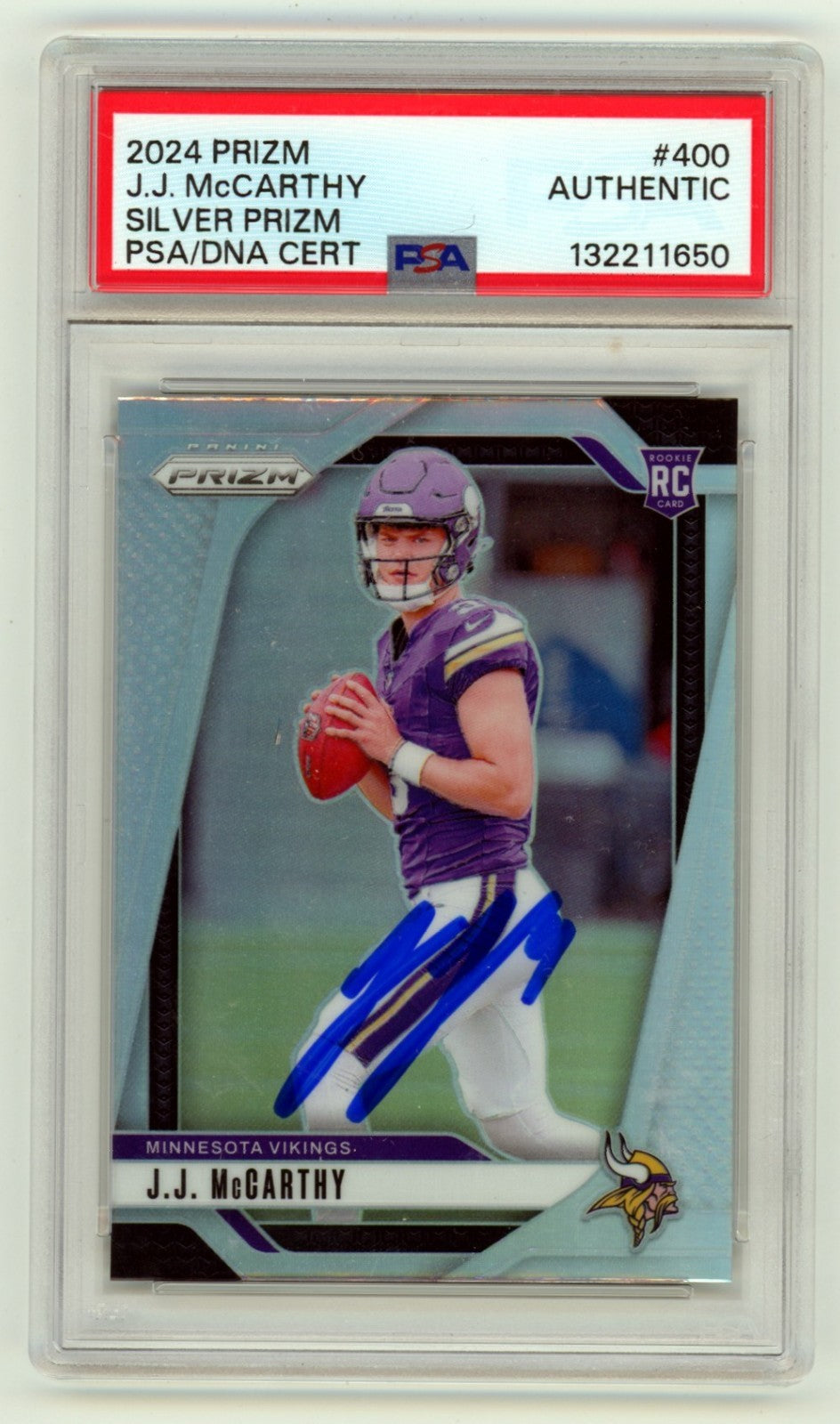 J.J. McCarthy 2024 Panini Prizm #400 Silver Prizm Signed Rookie RC PSA Auto-Powers Sports Memorabilia