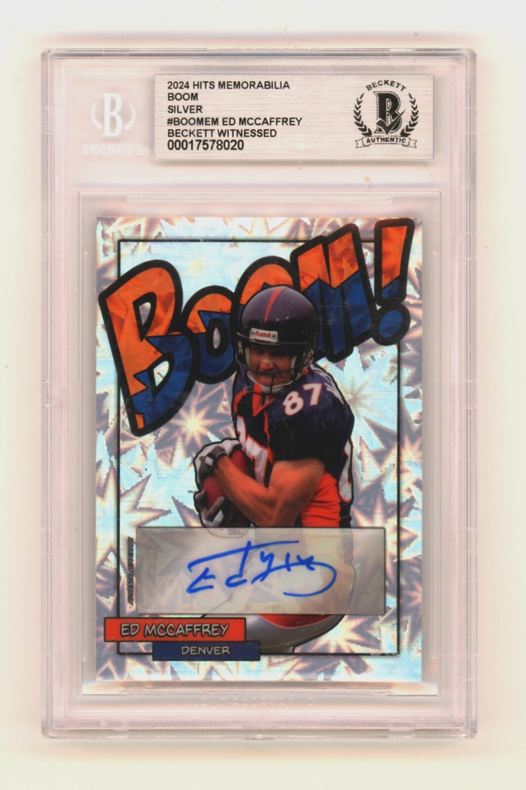 Ed McCaffrey 2024 Hits Memorabilia BOOM Silver Signed BGS BAS Auto Denver-Powers Sports Memorabilia