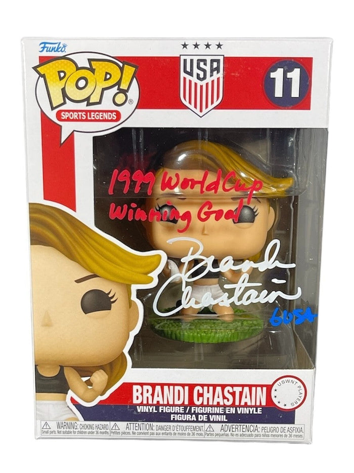 Brandi Chastain Signed Auto USA Funko Pop 99 WC Wining Goal Beckett Authenticated RWB-Powers Sports Memorabilia