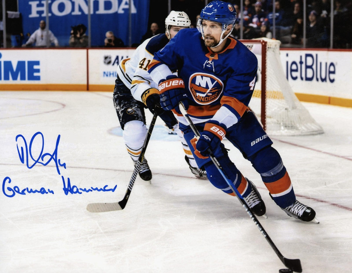 Dennis Seidenberg Signed New York Islanders 8x10 Photo w/ German Hammer LSCM Authenticated-Powers Sports Memorabilia