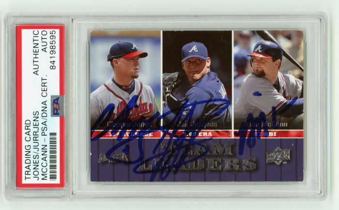 Chipper Jones Jurrjens McCann 2009 Upper Deck Triple Signed Auto PSA Auto Braves-Powers Sports Memorabilia