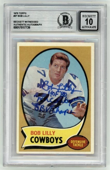 Bob Lilly 1970 Topps #87 Signed w/ 3 Ins Beckett BAS BGS 10 Auto Cowboys-Powers Sports Memorabilia