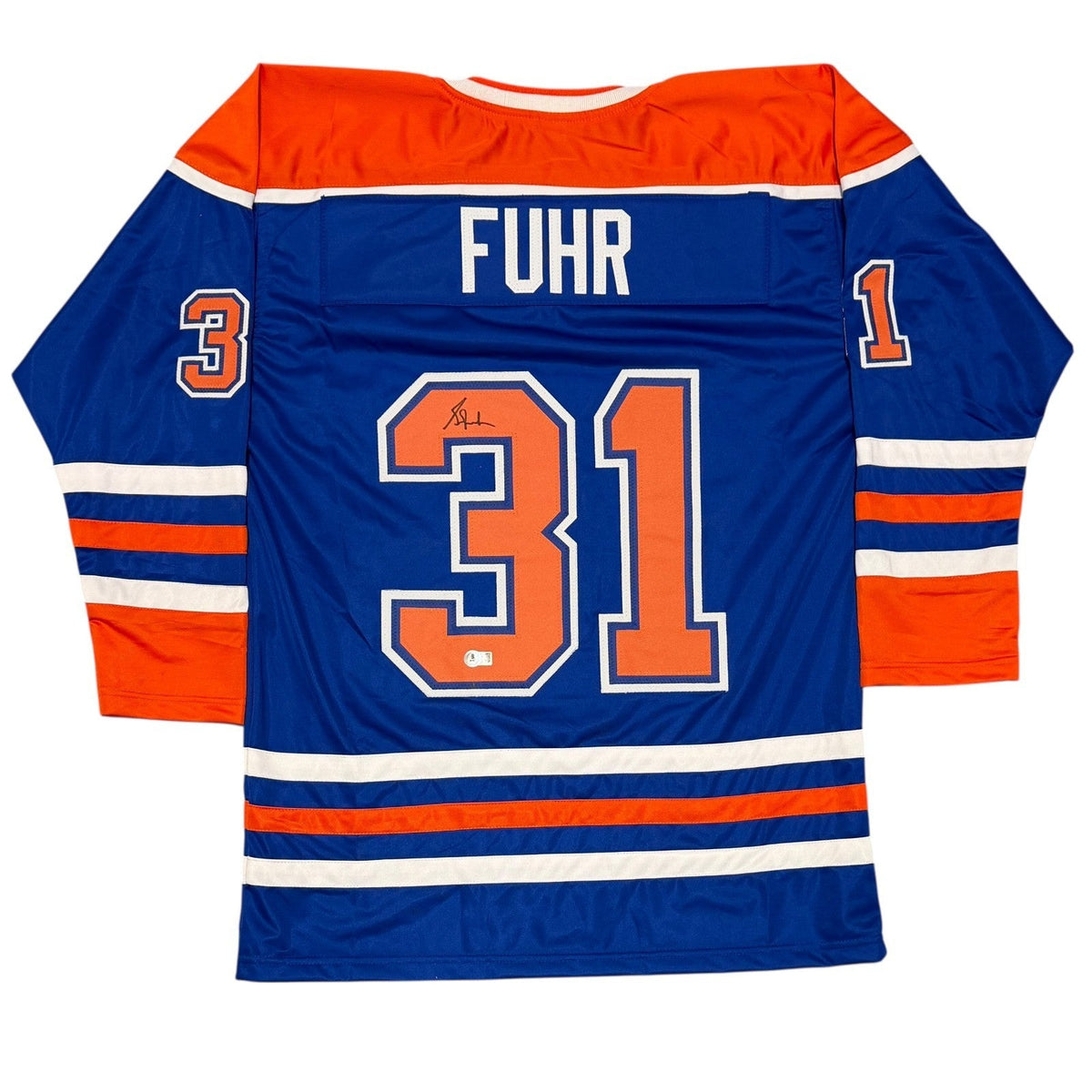 Grant Fuhr Signed Edmonton Oilers Custom Jersey Beckett Witness BAS COA-Powers Sports Memorabilia