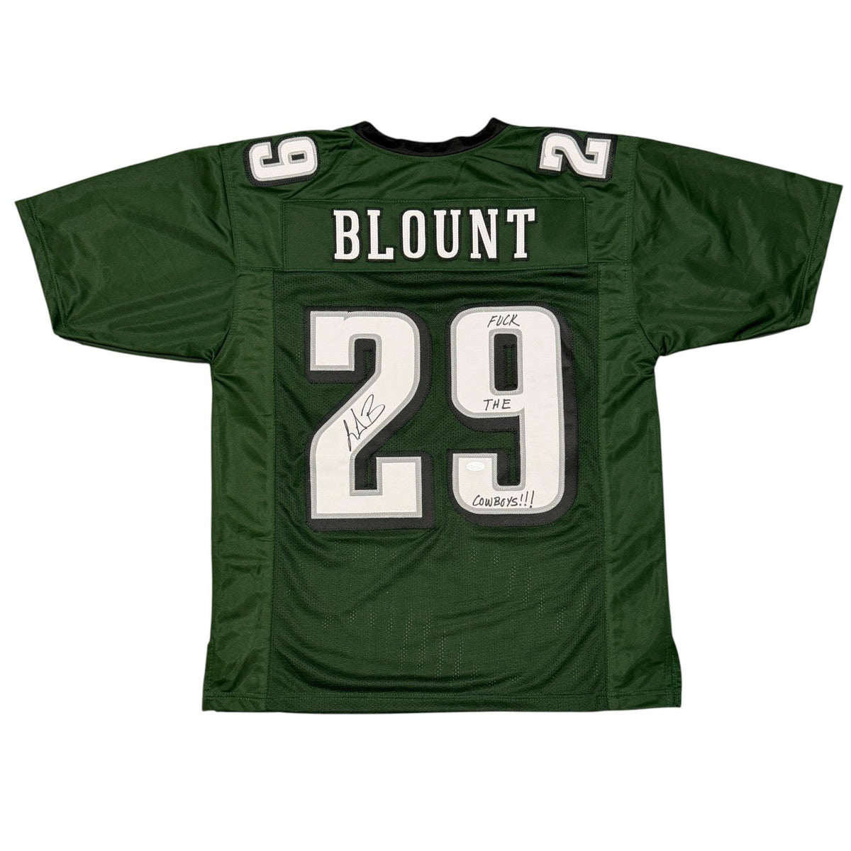 LeGarrette Blount Signed Custom Jersey w/ F**K The Cowboys JSA Witness Authenticated-Powers Sports Memorabilia