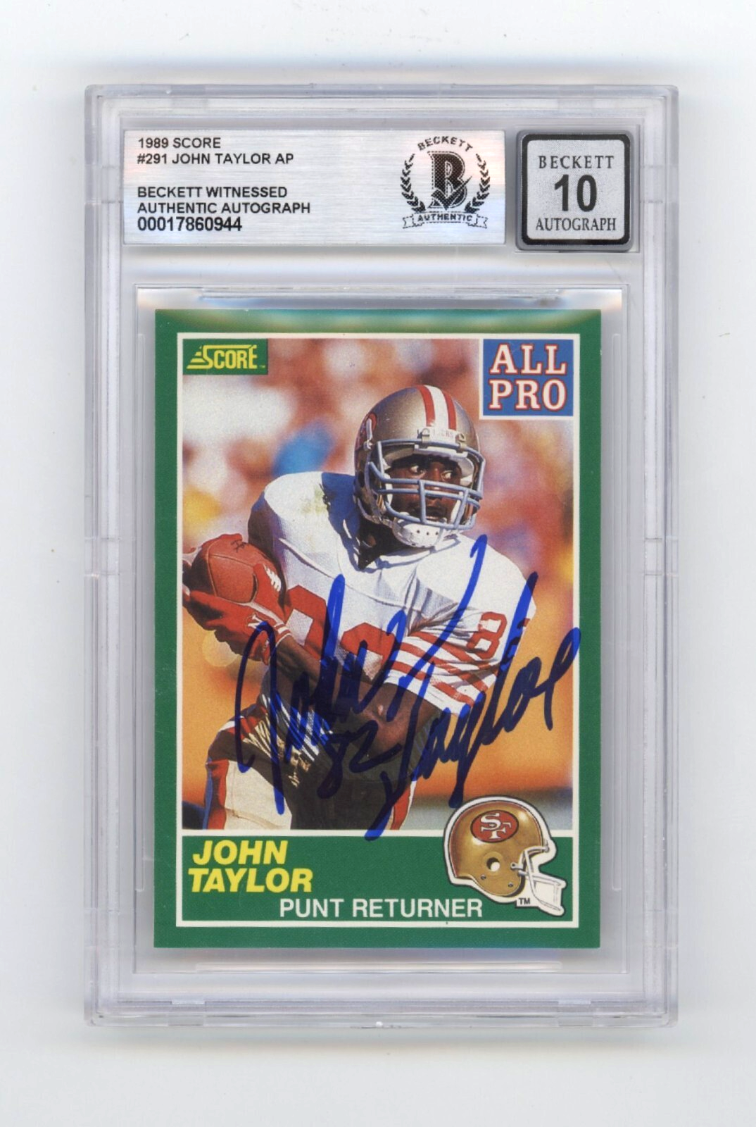 John Taylor All Pro 1989 Score #291 RC Signed Beckett BGS 10 Auto 49ers-Powers Sports Memorabilia