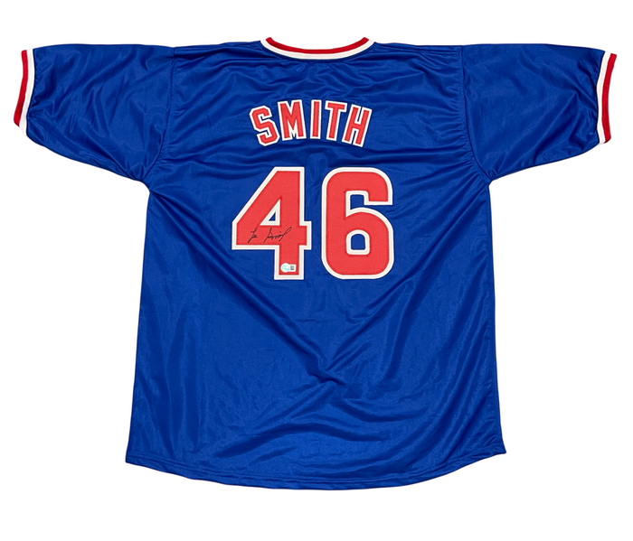 Lee Smith Signed Chicago Cubs Custom Blue Jersey Beckett Witness BAS COA-Powers Sports Memorabilia