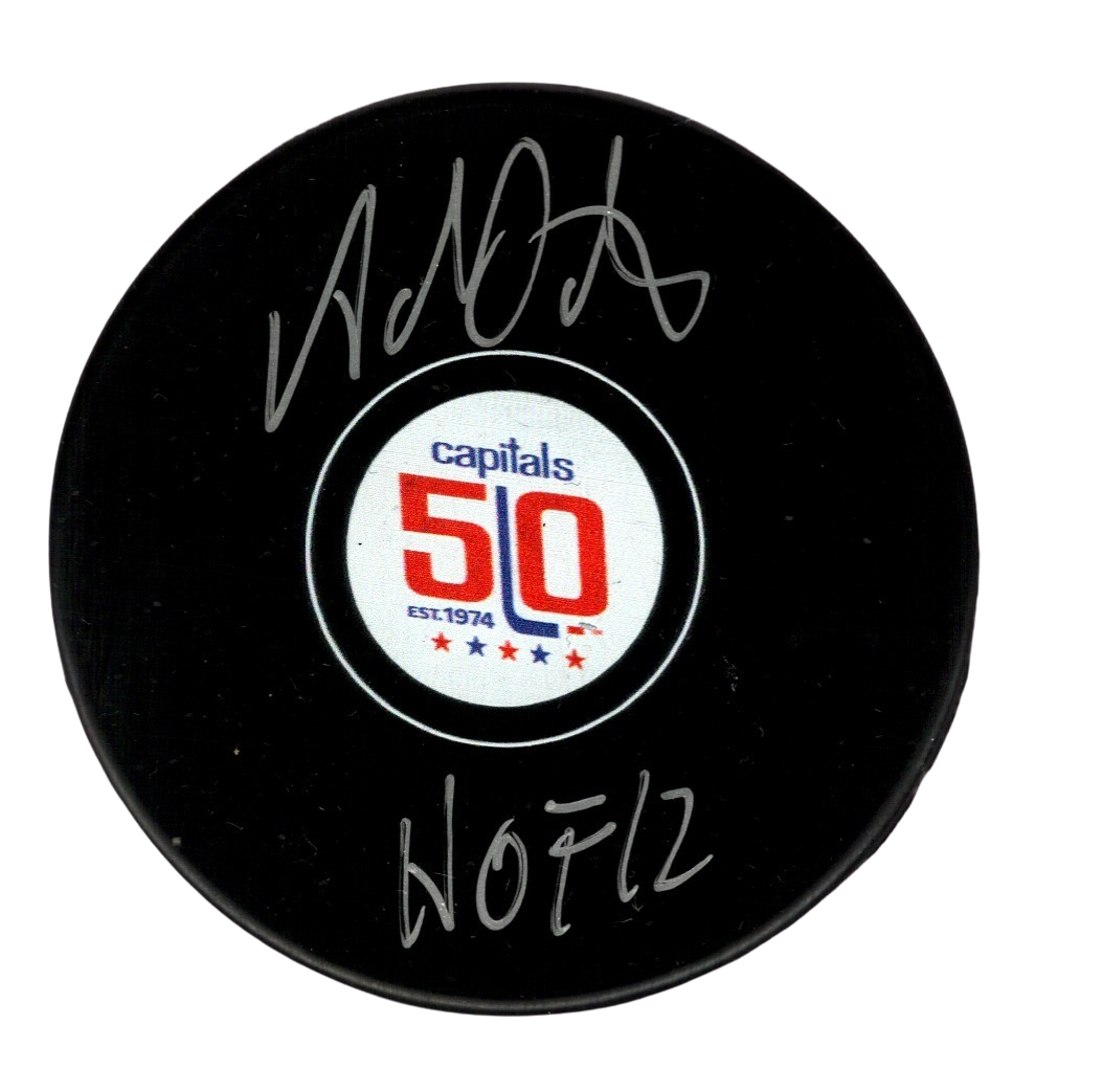Adam Oates Signed Auto Capitals 50th Anniversary Puck w/ HOF 12 Beckett Authenticated-Powers Sports Memorabilia
