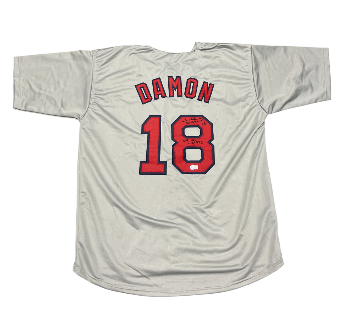 Johnny Damon Signed Red Sox Custom Jersey w/ 04 WS Champs Beckett Wit BAS COA-Powers Sports Memorabilia
