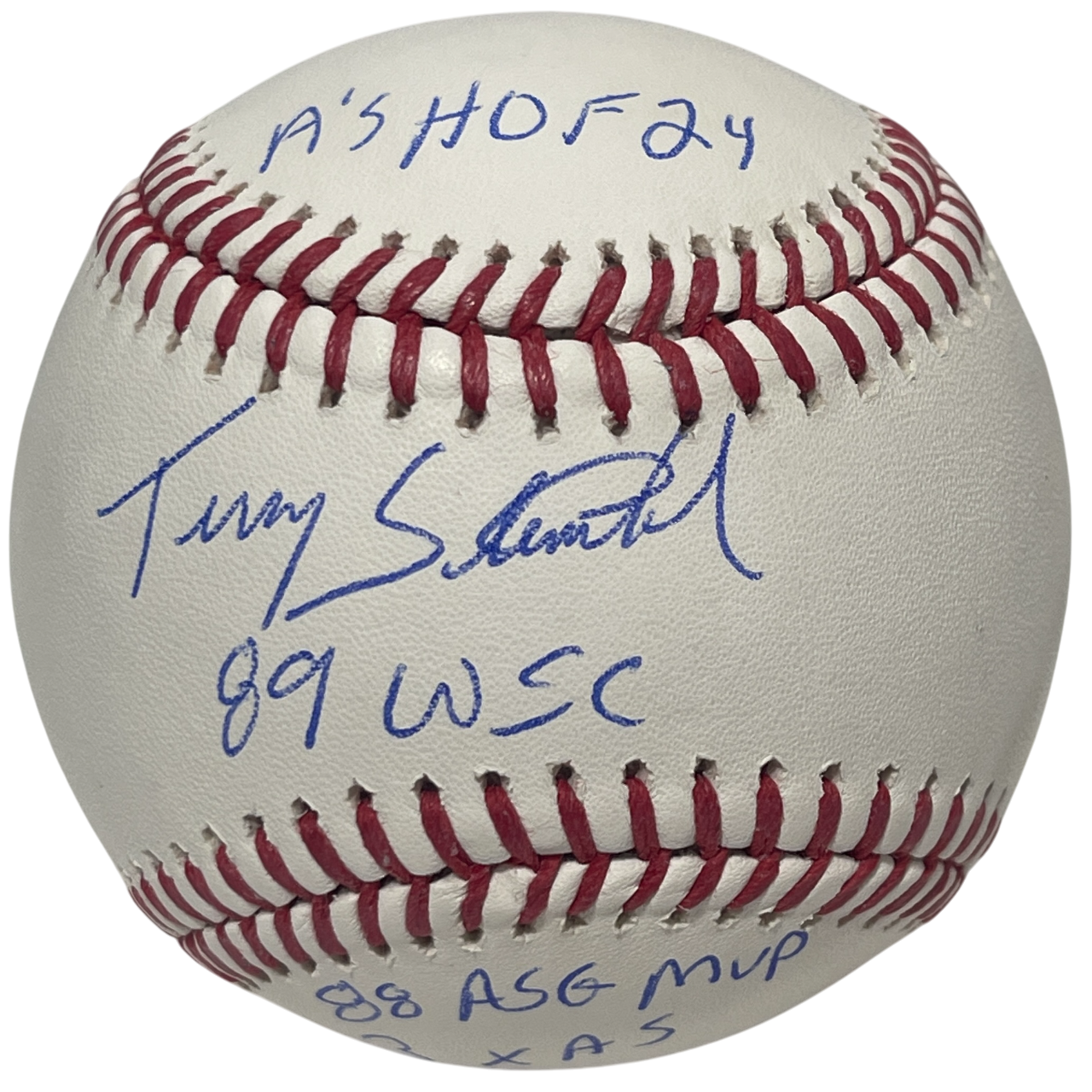 Terry Steinbach Signed ROMLB Stat Baseball w/ 4 Insc Beckett Witness Authenticated A's-Powers Sports Memorabilia